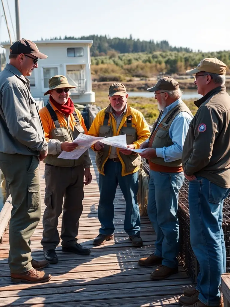 An image showing DC&QOP members working with local authorities to implement protective measures for an oyster port during a coastal development project.