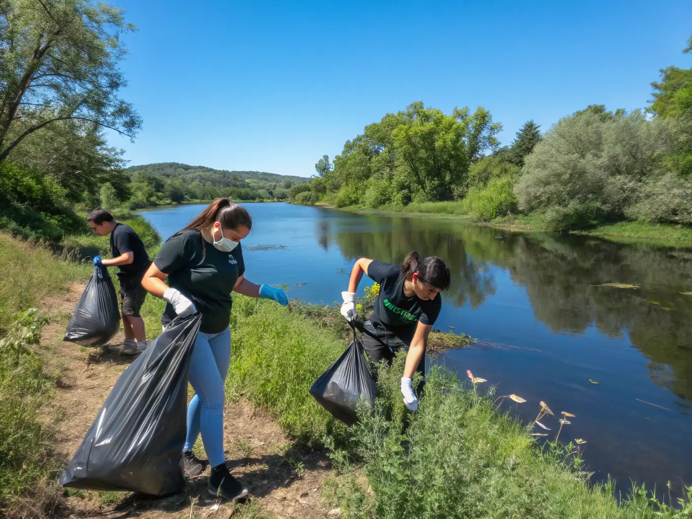 A photograph showcasing volunteers cleaning up debris and restoring a section of an oyster port, emphasizing community involvement and environmental conservation.