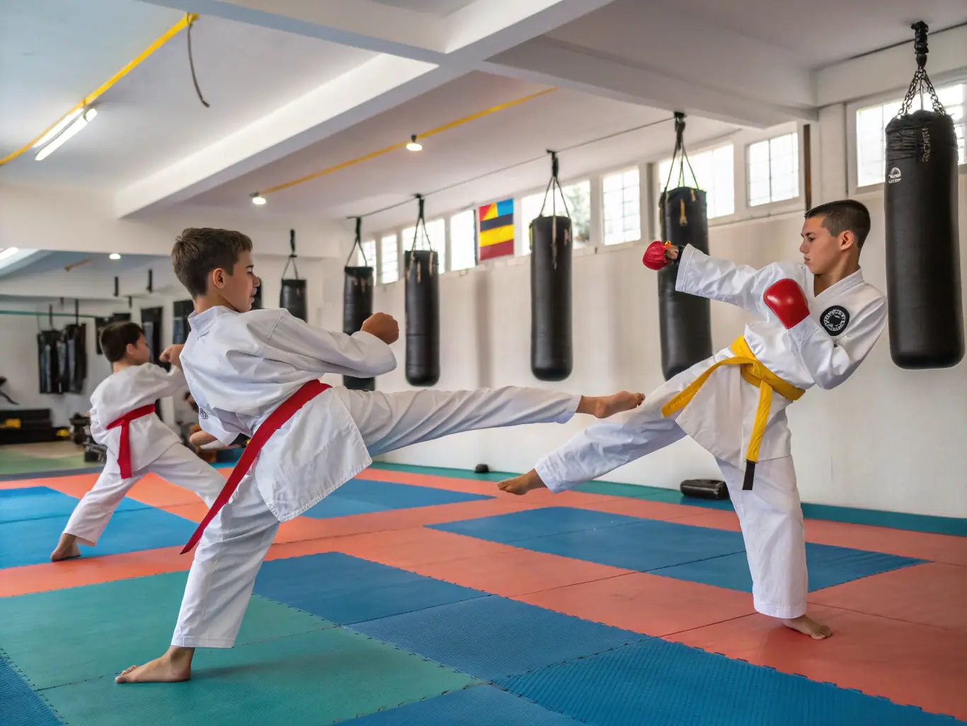 A dynamic image showcasing students of different skill levels participating in an MMA sparring session, highlighting the comprehensive training programs offered by the association.