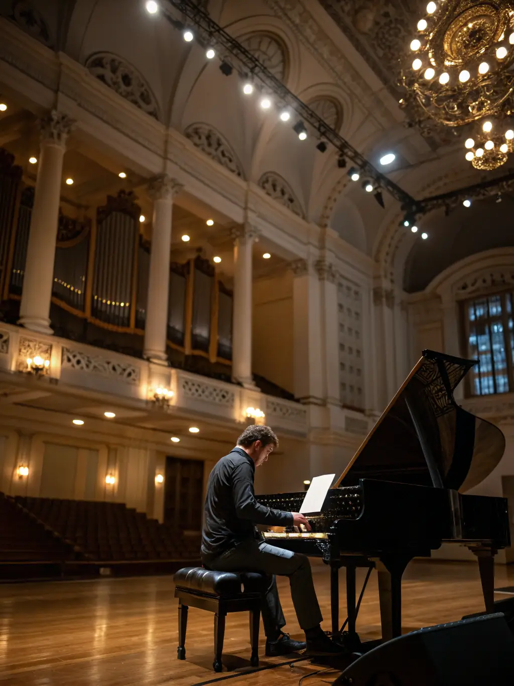 A photograph of a concert performance inside the Eglise de Saverdun, featuring the restored organ being played by a skilled musician, highlighting the cultural events organized by AOES.
